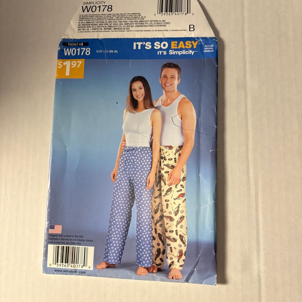Simplicity It’s So Easy Pattern W0178 for Unisex Pants